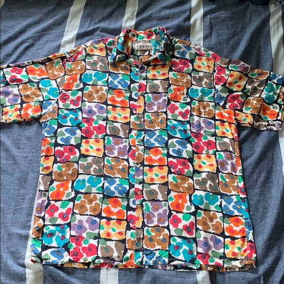 Other - Retro Colorful Abstract Flower Short Sleeve Shirt